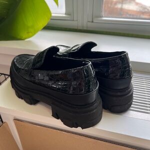 Ganni Black Patent Croc Lug Sole Loafers